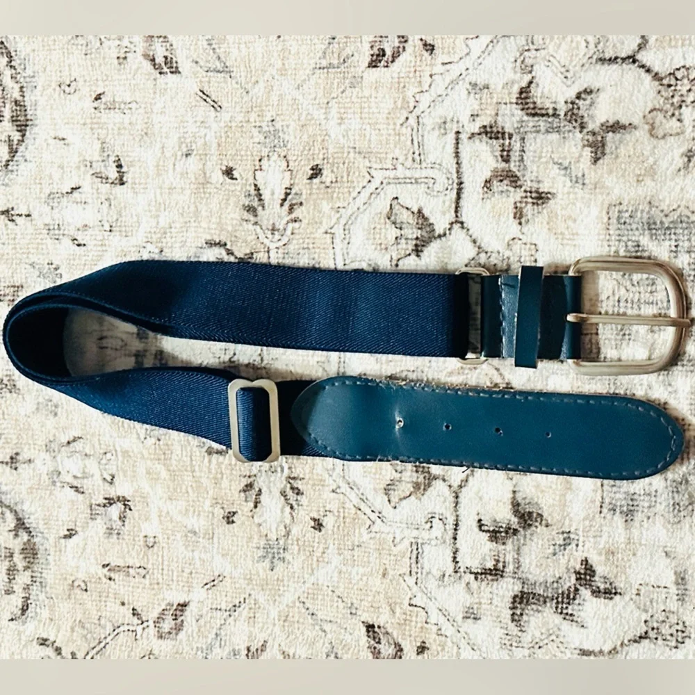 Softball. Baseball. Navy Youth Athletic Belt with Silver Buckle